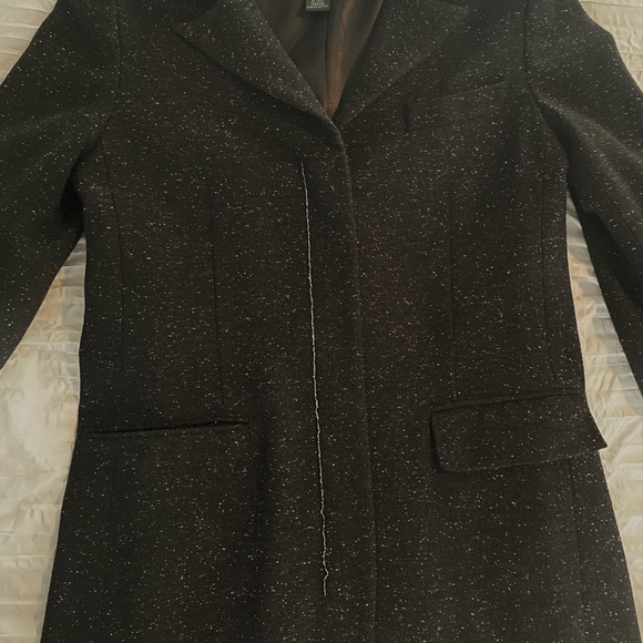 Vintage Y2K BCBG MAXAZRIA charcoal speckled wool trench w/ beading. Size 8 - Picture 5 of 7